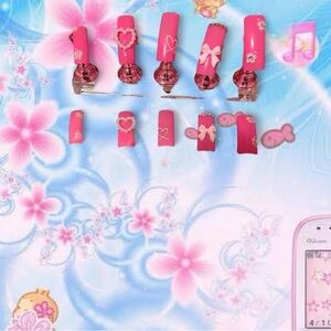 Girls' Bright Pink Press-On Nail Set with Hearts & Bows